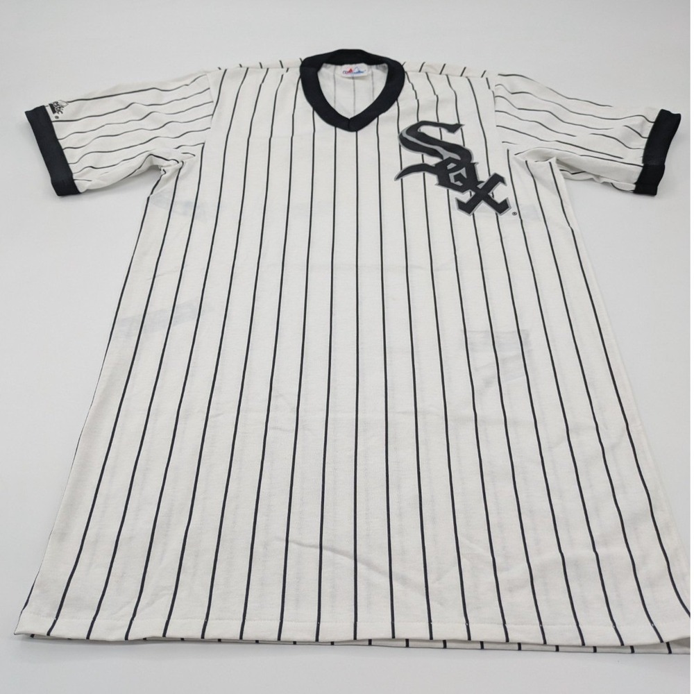 Vintage 90s Chicago White Sox Pin Striped Majestic‎ V Neck Jersey Shirt Size M